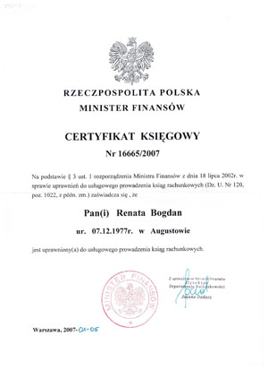 certyfikat Renata Bogdan